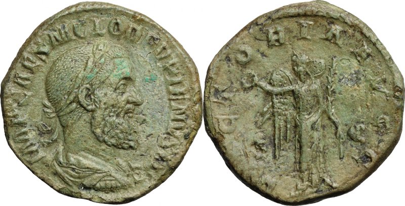 Pupienus (238 AD). AE Sestertius, Rome mint. D/ IMP CAES M CLOD PVPIENVS AVG. La...