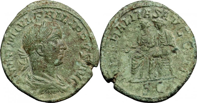 Philip II (246-249). AE Sestertius, Rome mint, 246-249.ì AD. D/ IMP M IVL PHILIP...