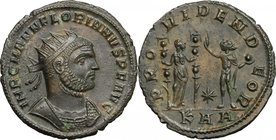 Florian (276 AD). BI Antoninanus, Serdica mint. D/ IMP C M ANN FLORIANVS PF AVG. Radiate and cuirassed bust right. R/ PROVIDEN DEOR. Providentia stand...