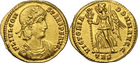 Constans (337-350). AV Solidus, Thessalonica mint, 337-340 AD. D/ FL IVL CONSTANS PF AVG. Laurel and rosette-diademed, draped and cuirassed bust right...