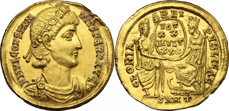 Constantius II (337-361). AV Solidus, Nicomedia mint, 340-350 AD. D/ FL IVL CONS...