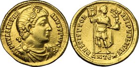 Valentinian I (364-375). AV Solidus, Antioch mint, 365 AD. D/ DN VALENTINIANVS PF AVG. Rosette-diademed, draped and cuirassed bust right. R/ RESTITVTO...