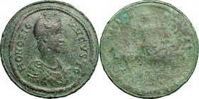 Honorius (393-423). AE Contorniate, struck in the name on Honorius. Rome mint, late 4th-early 5th century AD. D/ HONORIO AVGVSTO. Pearl-diademed, drap...