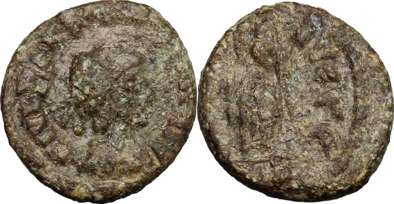 Majorian (457-461). AE Nummus, Mediolanum mint. D/ DN IVL MAIORIANVS PF AVG. Pea...