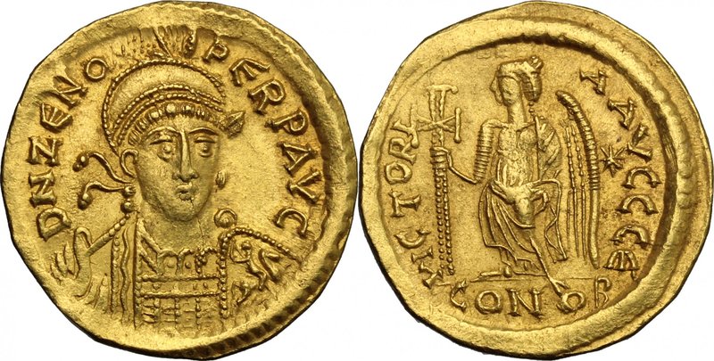 Zeno. Second reign (476-491). AV Solidus, Constantinople mint, 476-491 AD. D/ DN...