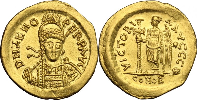 Zeno, Second reign (476-491). AV Solidus, uncertain Italian mint. D/ DN ZENO PER...