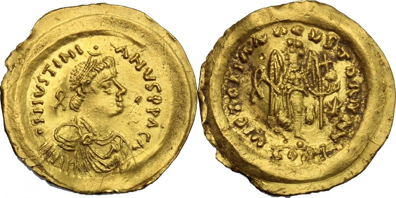 Ostrogothic Italy, Athalaric to Witigis. AV Tremissis in the name of Justinian I...