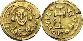 The Lombards at Beneventum. Gregory (732-739). AV Tremissis in the name of Justinian II (685-695, 705-711). D/ DN [ ] VS PP. Crowned bust facing, bear...