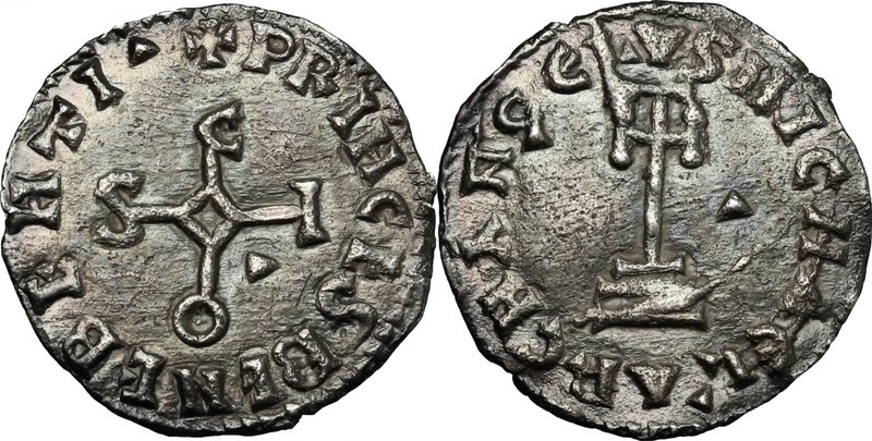The Lombards at Beneventum. Sico (817-832). AR Denarius. D/ + PRIHCES BENEBEHTI•...