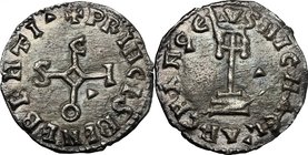 The Lombards at Beneventum. Sico (817-832). AR Denarius. D/ + PRIHCES BENEBEHTI• Cruciform monogram of Sico with central quadrangle; wedge in four qua...