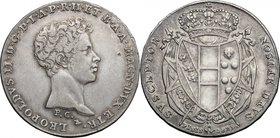 Firenze. Leopoldo II di Lorena (1824-1859). Mezzo francescone 1829. D/ Testa nuda giovanile a destra. Sotto il taglio del collo, P C (Pietro Cinganell...