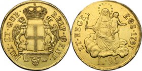 Genova. Dogi Biennali (1528-1797), III fase (1637-1797). Da 96 lire 1797. D/ Scudo rettangolare a punta tra due grifi che reggono corona e poggiano su...