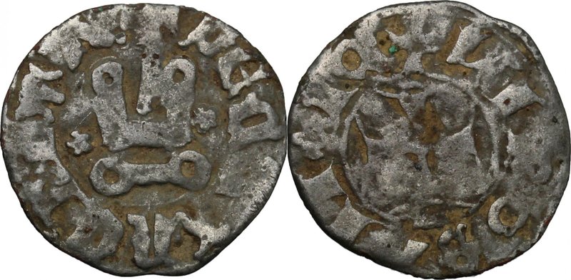 Limosano. Giacomo Montagano (circa 1461) (?). Denaro tornese. D/ Castello accost...