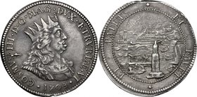 Livorno. Cosimo III de' Medici (1670-1723). Tollero 1703. D/ Busto a destra, adulto, con corona dentata e lunga capigliatura. R/ Veduta del porto di L...