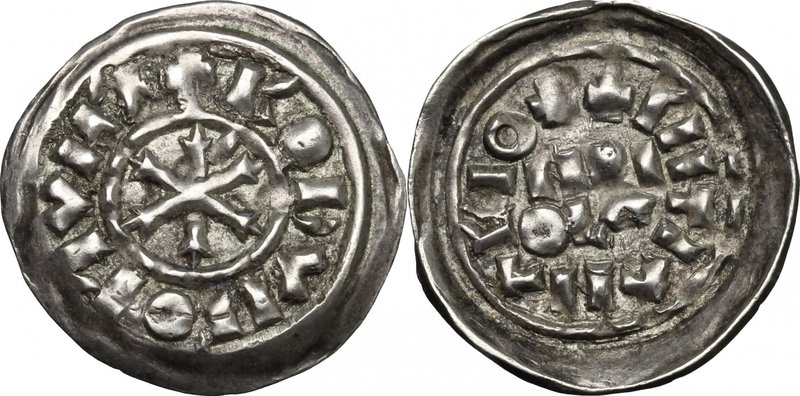 Milano. Rodolfo II di Borgogna (922-926). Denaro scodellato. D/ Cristogramma. R/...