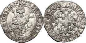 Napoli. Roberto d'Angiò (1309-1343). Gigliato. D/ Il Re coronato, seduto di fronte tra due protomi di leoni, tiene nella destra lo scettro gigliato e ...