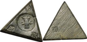 Napoli. Periodo Angioino (1266-1442). Peso monetale. D/ Testa coronata; tre contromarche con gigli ai vertici. R/ Contromarca con giglio. AE. g. 3.79 ...