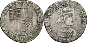Napoli. Ferdinando I d'Aragona (1458-1494). Tarì, testone o doppio carlino con sigla M, Salvatore Miroballo maestro di zecca (?). D/ Stemma inquartato...