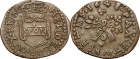 Napoli. Repubblica Napoletana (1647-1648). Pubblica 1648, sigle GA C, Giovanni Andrea Cavo maestro di zecca. D/ Scudo coronato contenente in fascia SP...