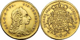 Napoli. Carlo di Borbone (1734-1759). 6 ducati 1750, sigle MM e DeG, Domenico Maria Mazzara maestro di zecca e Giovanni Casimiro de Gennaro maestro di...