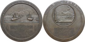 Napoli. Medaglia 1938 per la visita del Fuehrer Adolf Hitler a Napoli. D/ Veduta del golfo di Napoli durante le manovre navali; sotto l'elenco delle n...