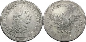 Palermo. Ferdinando III di Borbone (1759-1816). Oncia da 30 tarì 1793, sigle Nd OV, Nicola d'Orgemont Vigevi, Barone de la Fontaine, maestro di zecca....