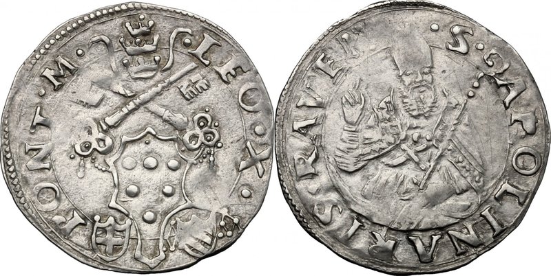 Ravenna. Leone X (1513-1521). Mezzo giulio. D/ Stemma Medici sormontato da chiav...