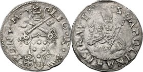 Ravenna. Leone X (1513-1521). Mezzo giulio. D/ Stemma Medici sormontato da chiavi decussate con cordone e fiocco e da tiara; in basso, a sinistra, arm...