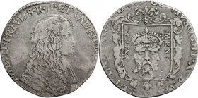 Retegno. Antonio Teodoro Trivulzio (1676-1678). Filippo stretto 1676. D/ Busto corazzato a destra. R/ Entro uno scudo ornato i tre volti con corona im...