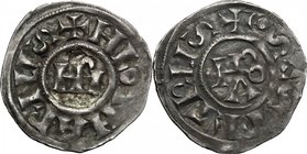 Roma. Leone IV (847-855) con Lotario (840-855). Denaro antiquiore. D/ Nome del pontefice in monogramma, contorno rigato. R/ IMP in monogramma, contorn...