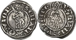 Roma. Senato Romano (1184-1439). Monetazione anonima del XIII sec. Samperino. D/ San Paolo, nimbato, in piedi di fronte, ma volto un poco a destra, ti...