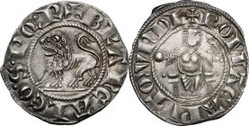 Roma. Brancaleone degli Andalò (1253-1257), senatore. Grosso. D/ Leone gradiente a sinistra. R/ Roma seduta in trono, di fronte con corona e manto sen...
