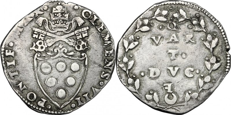 Roma. Clemente VII (1523-1534). Quarto di ducato ossidionale (1527). D/ Stemma s...