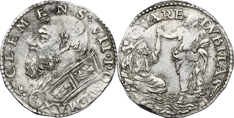 Roma. Clemente VII (1523-1534). Doppio carlino. D/ Busto a sinistra, barbuto a t...