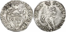 Roma. Paolo III (1534-1549). Grosso. D/ Stemma Farnese con palmetta in alto e due volute ai lati, sormontato da chiavi decussate con doppio cordone e ...