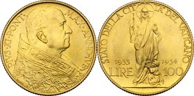 Roma - Città del Vaticano. Pio XI (1922-1939). 100 lire 1933-1934 A. IVB. D/ Busto del Pontefice a destra con zucchetto e piviale. R/ Cristo di prospe...