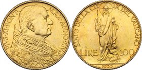 Roma - Città del Vaticano. Pio XI (1922-1939). 100 lire 1935 A. XIV. D/ Busto del Pontefice a destra con zucchetto e piviale. R/ Cristo di prospetto r...
