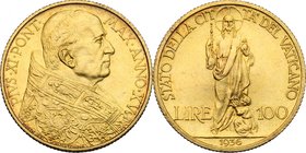 Roma - Città del Vaticano. Pio XI (1922-1939). 100 lire 1936 A. XV. D/ Busto del Pontefice a destra con zucchetto e piviale. R/ Il Cristo di prospetto...