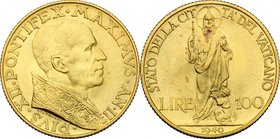 Roma - Città del Vaticano. Pio XII (1938-1959). 100 lire 1940 A. II. D/ Busto del Pontefice a destra con zucchetto e piviale. R/ Cristo di prospetto r...