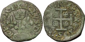 Sulmona. Carlo VIII re di Francia (1495). Doppio cavallo. D/ I tre gigli di Francia sormontati da corona. Sotto, in cartella, SMPE. R/ Croce di Gerusa...