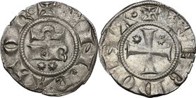 Tortona. Comune (1248-1322). Grosso maggiore. D/ Le sigle di Federico F R con due stelle ad otto punte sotto. R/ Croce patente con due stelle a otto p...