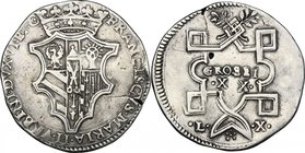 Urbino. Francesco Maria II della Rovere (1574-1624). Scudo da 20 grossi. D/ Stemma coronato a testa di cavallo con quattordici lati rettilinei e curvi...