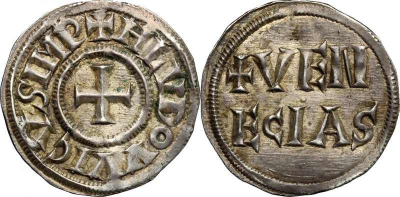 Venezia. Ludovico il Pio (814-840). Denaro. D/ Croce patente. R/ +VEN/ ECIAS. CN...