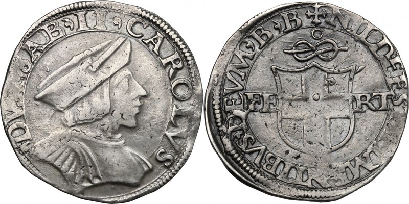 Carlo II (1504-1553). Testone di II tipo, zecca di Bourg. MIR 339a. Biaggi. 293m...
