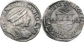 Carlo II (1504-1553). Testone di II tipo, zecca di Bourg. MIR 339a. Biaggi. 293m. Simonetti 18. Rav. Mor. 8. AG. g. 9.28 mm. 27.00 R. La sigla BB è ri...