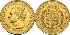 Carlo Felice (1821-1831). 80 lire 1824 Torino. Pag. 24. Mont. 2. AU. mm. 33.00 R. SPL.
