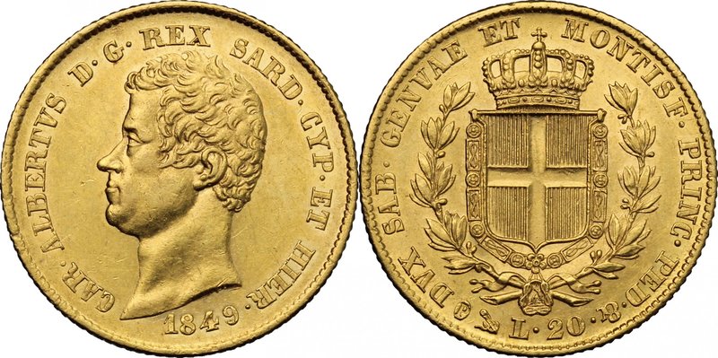 Carlo Alberto (1831-1849). 20 lire 1849 Genova. Pag. 208. Mont. 81. AU. mm. 21.0...