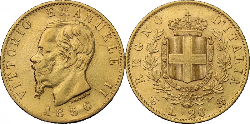 Vittorio Emanuele II (1861-1878). 20 lire 1866 Torino. Pag. 460. Mont. 136. AU. ...