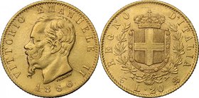 Vittorio Emanuele II (1861-1878). 20 lire 1866 Torino. Pag. 460. Mont. 136. AU. mm. 21.00 R. qBB/BB.