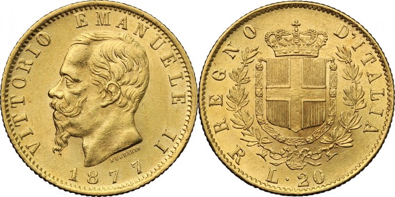 Vittorio Emanuele II (1861-1878). 20 lire 1877 Roma. Pag. 474. Mont. 151. AU. mm...